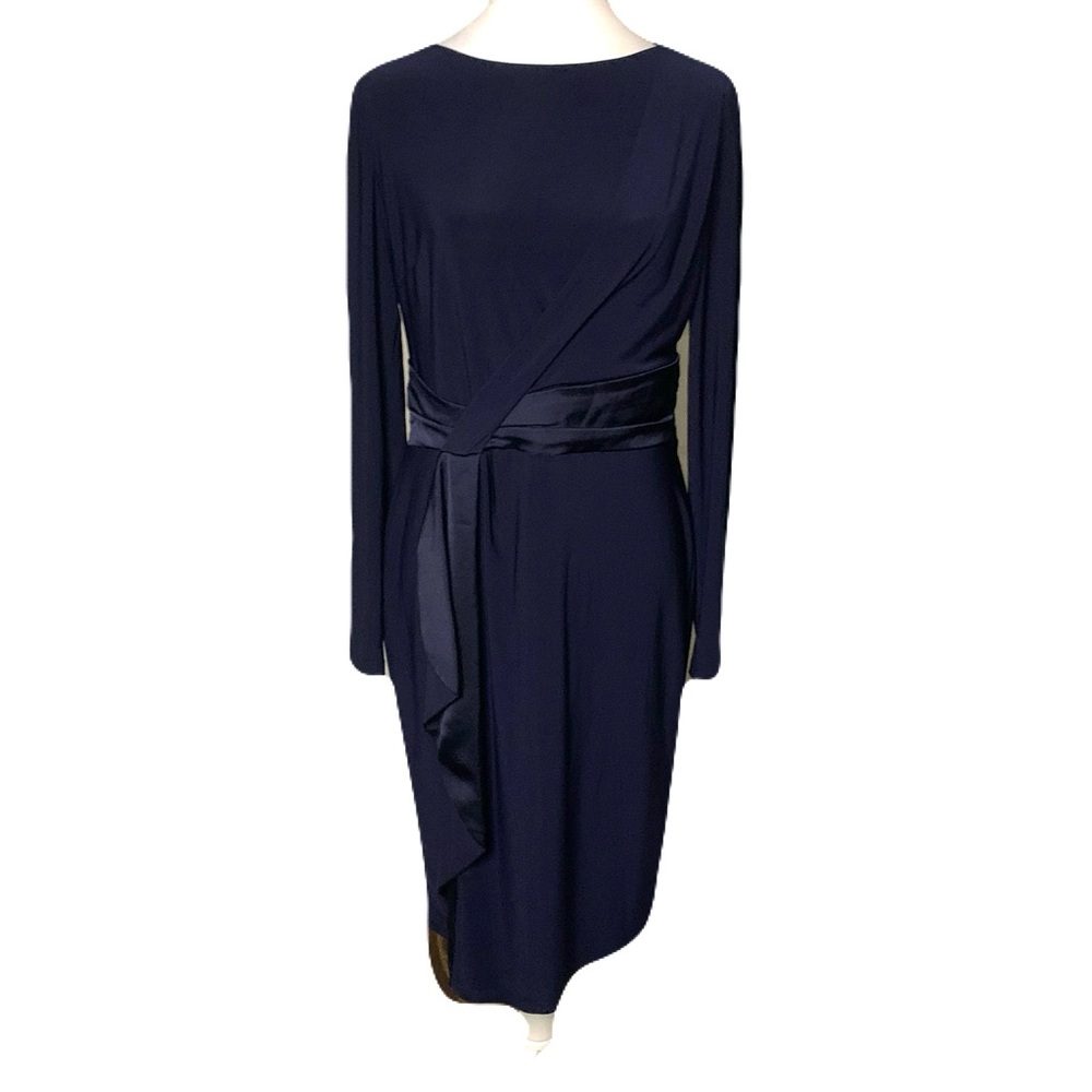 NWT Lauren Ralph Lauren Navy Women’s 6 Career Cocktail Long Sleeve Midi Dress